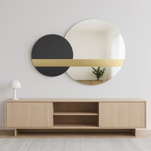 Lustro Sun & Moon Set – zestaw okrągłych luster dekoracyjnych czarno-złotych z kolorową taflą do salonu, sypialni i przedpokoju